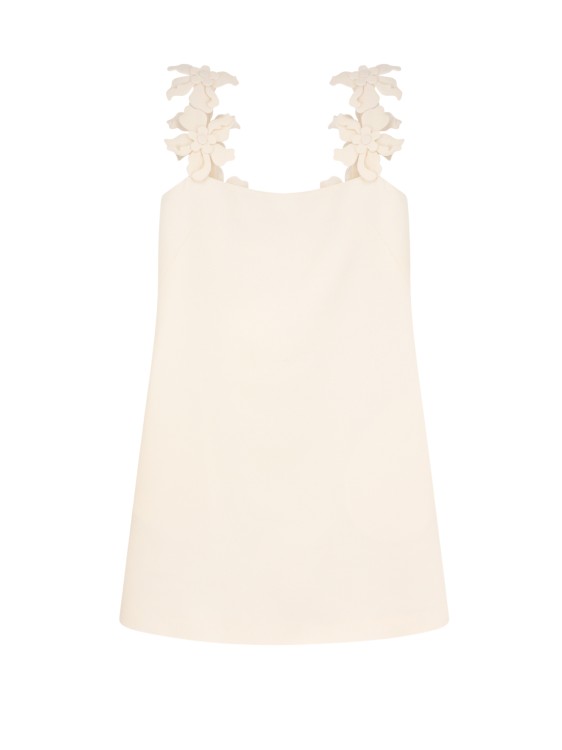 Shop Valentino Virgin Wool And Silk Dress With Hibiscus Embroidery In Neutrals