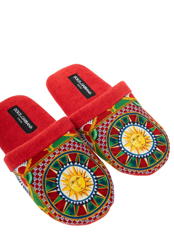 Shop Dolce & Gabbana Cotton Terry Slippers Sicilian Cart In Red