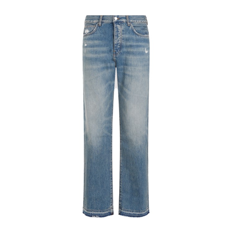 Shop Amiri Released Hem Straight Crafted Indigo Cotton Jeans In Blue