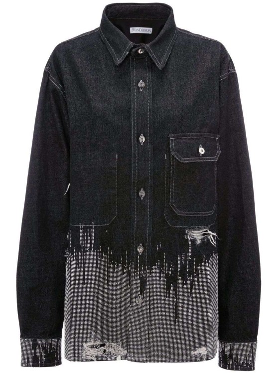 Shop Jw Anderson Studded Denim Shirt In Black