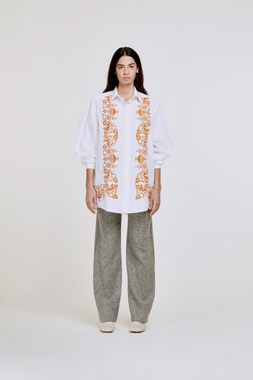 Shop Federico Cina Sarsina Shirt. Print: La Tradizionale In White