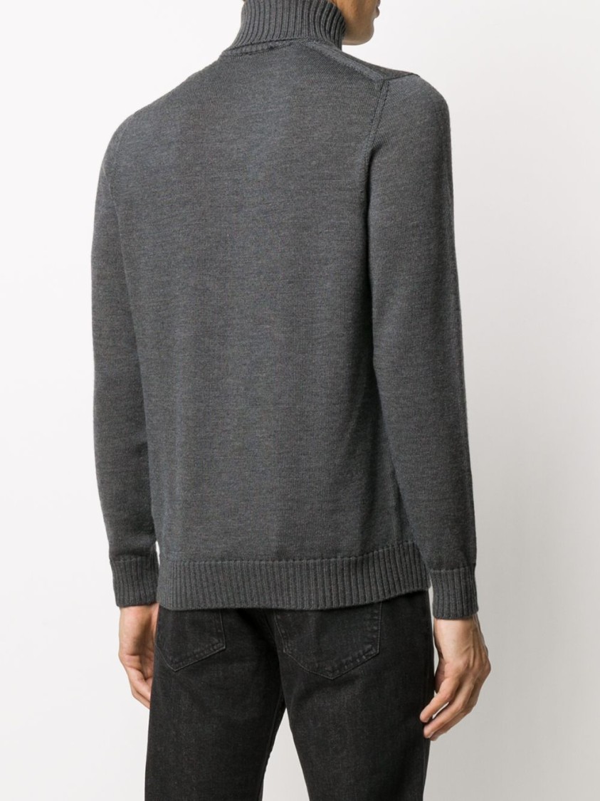 Drumohr Merino Wool Turtleneck Sweater With Ribbed Detailing And Versatile Fit In Grey