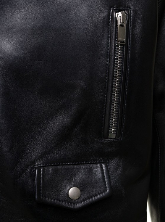 Shop Saint Laurent Black Biker Jacket With Zipped Pockets In Smooth Leather