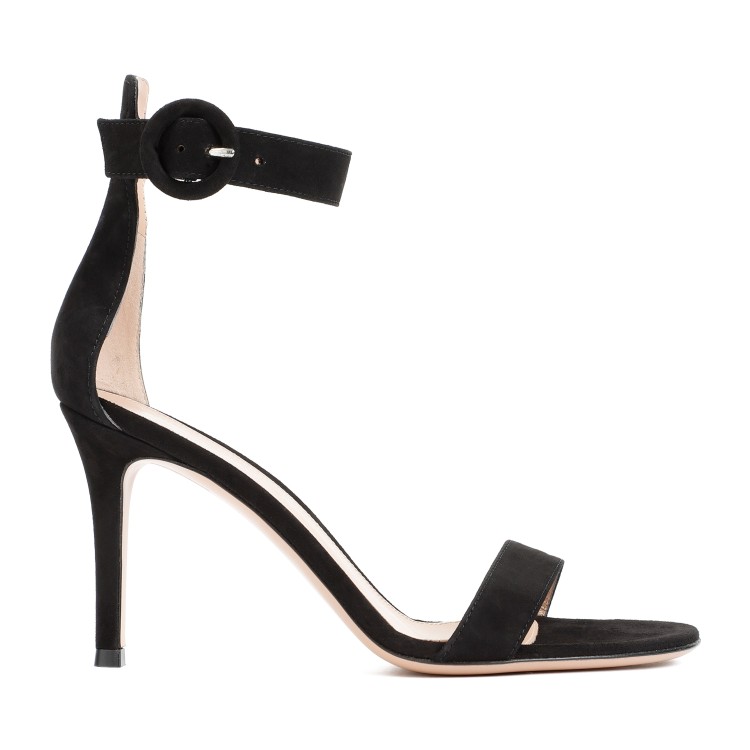 Shop Gianvito Rossi Portofino 85 Camel Suede Leather Sandals In Black