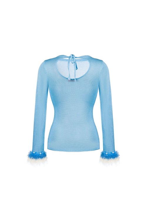 Shop Andreeva Baby Blue Knit Top With Handmade Knit Details