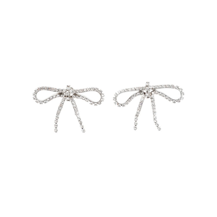 Shop Balenciaga Silver Crystal Archive Ribbon Earrings