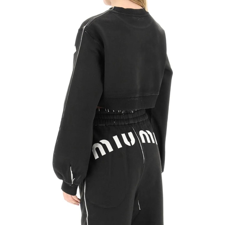 Shop Miu Miu Cropped Logo Sweatshirt In Black