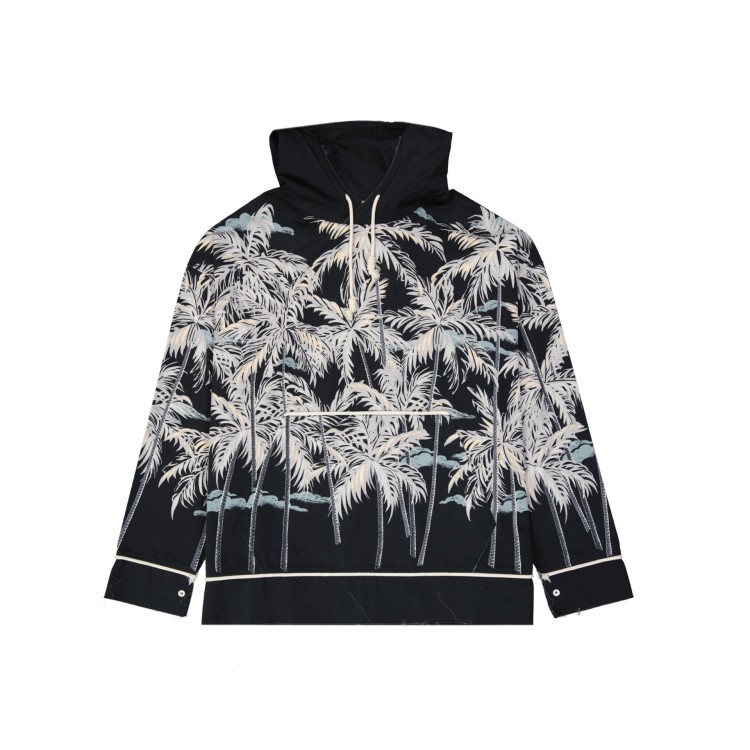 Shop Palm Angels Hooded Printed Shirt In Grey