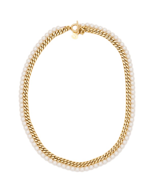 Shop Sacai Pearl Chain Long Necklace In Gold