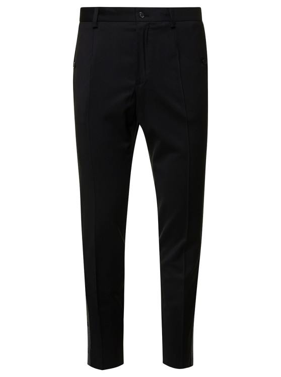 Shop Dolce & Gabbana Black Slim Pants With Contrasting Logo Band In Stretch Wool