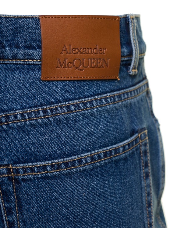 Shop Alexander Mcqueen Blue Flared Jeans With Logo Patch In Cotton Denim In Green