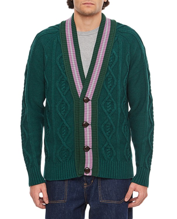 Backside Club Cable Knit Cardigan Sweater In Green