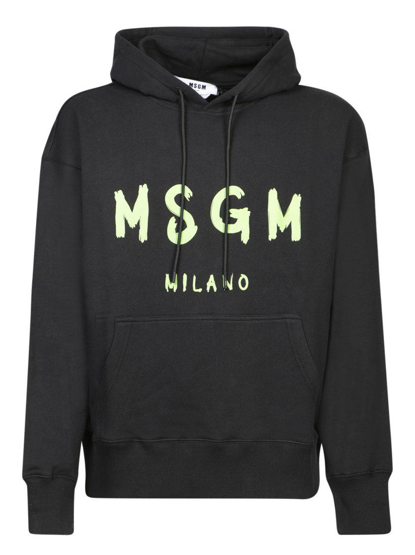Msgm Relaxed Fit Cotton Hoodie Logo In Black