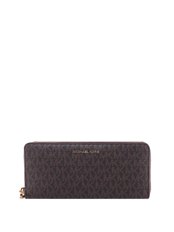 Shop Michael Kors Coated Canvas Wallet With All-over Monogram In Brown