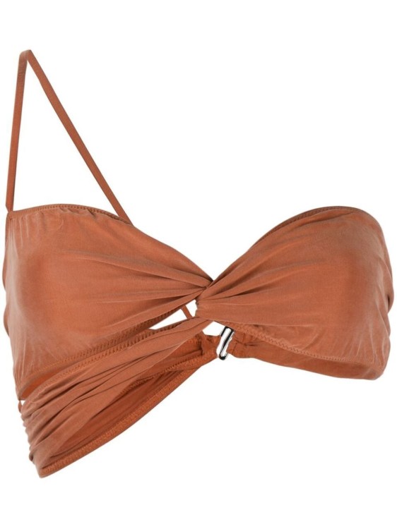 Jacquemus Espelho Cropped Asymmetric Stretch-jersey Bandeau Top In Orange