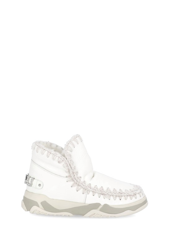 Mou Eskimo Trainer Low Heels Ankle Boots In White Leather