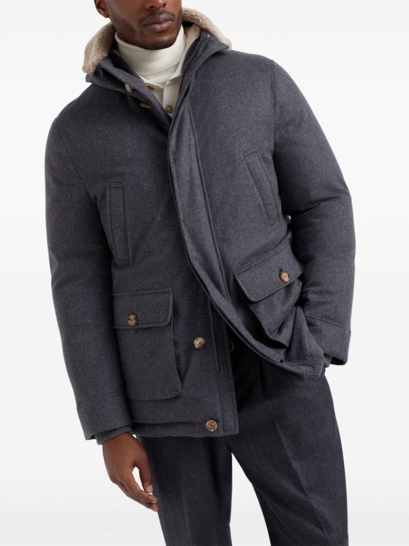 Brunello Cucinelli Hooded Long Length Warm Fabric Front Pockets In Blue