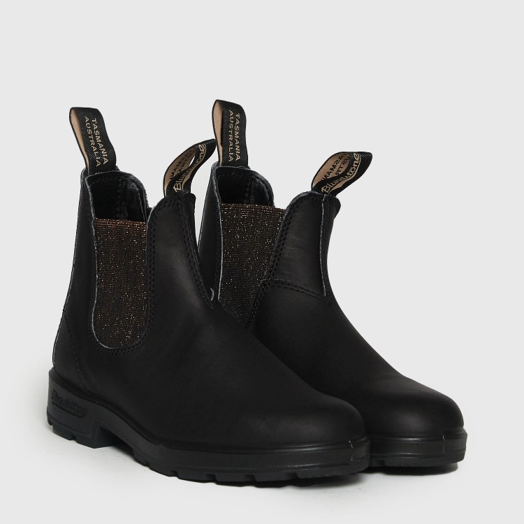 Shop Blundstone Chelsea Boot 1924 In Black Leather With Bronze Glitter Elastic