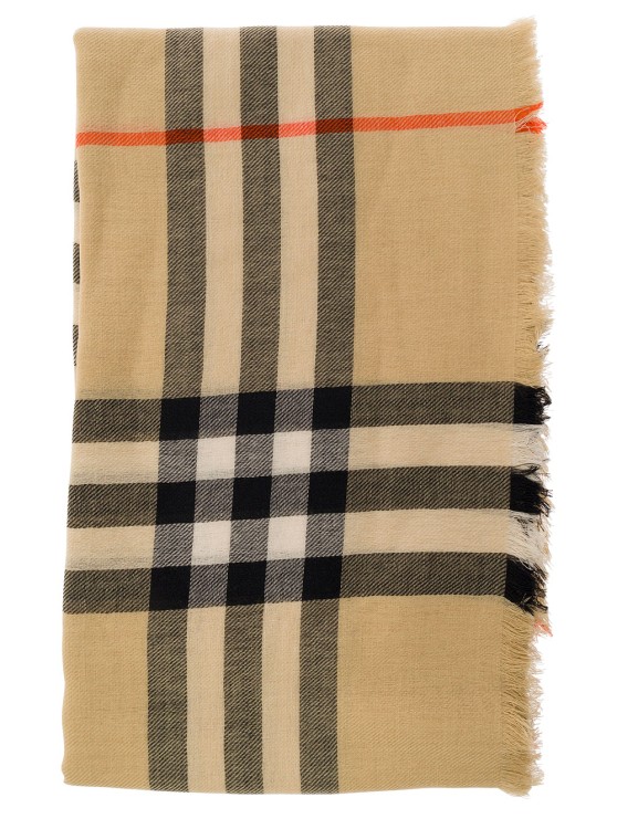 Burberry Beige Scarf With Check Motif In Wool In Brown