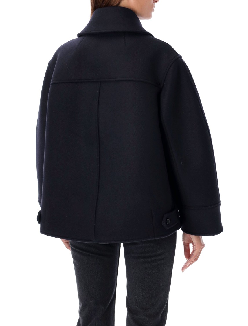 Saint Laurent Black Double-breasted Coat With Classic Wide Revers In Wool Woman In Black