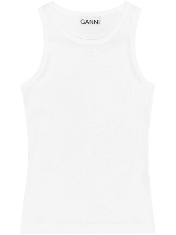 Ganni Ribbed Tank Top In White