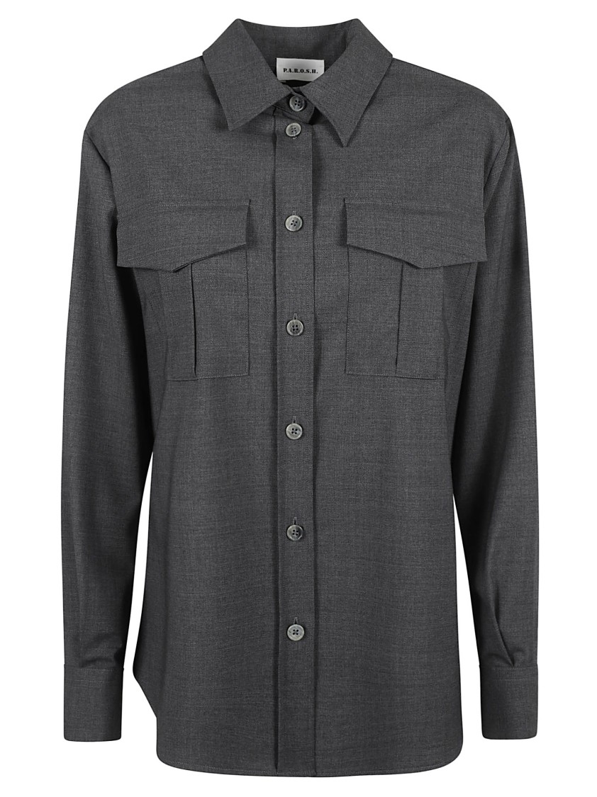 P.a.r.o.s.h Parosh Sophisticated Virgin Wool Blend Shirt With Classic Collar And Box-pleat Detail In Grey