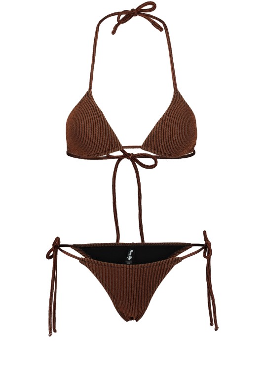 Reina Olga Love Triangle Bikini Set In Brown