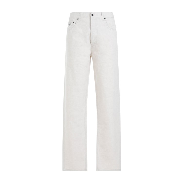 Shop Prada 5 Pockets Natural Cotton Pants In White