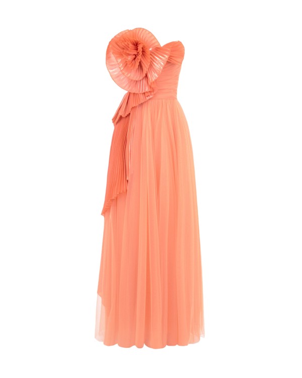 Gemy Maalouf Drapped Flower Strapless Dress - Long Dresses In Orange