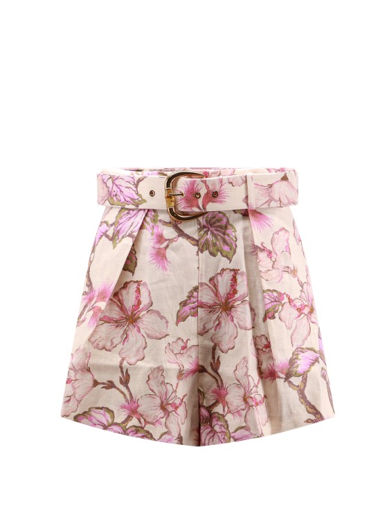 Shop Zimmermann Linen Shorts With All-over Floral Print In Multicolor