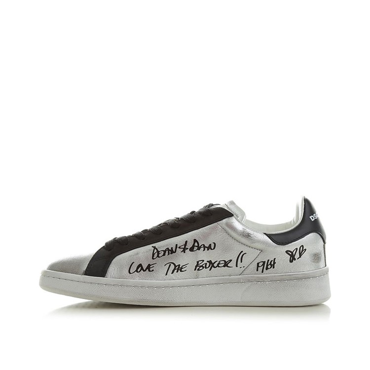 Shop Dsquared2 Printed Leather Sneakers In Grey