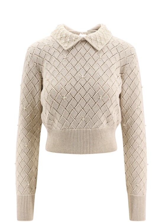 Shop Golden Goose Cotton Sweater With Pearls Detail In Neutrals