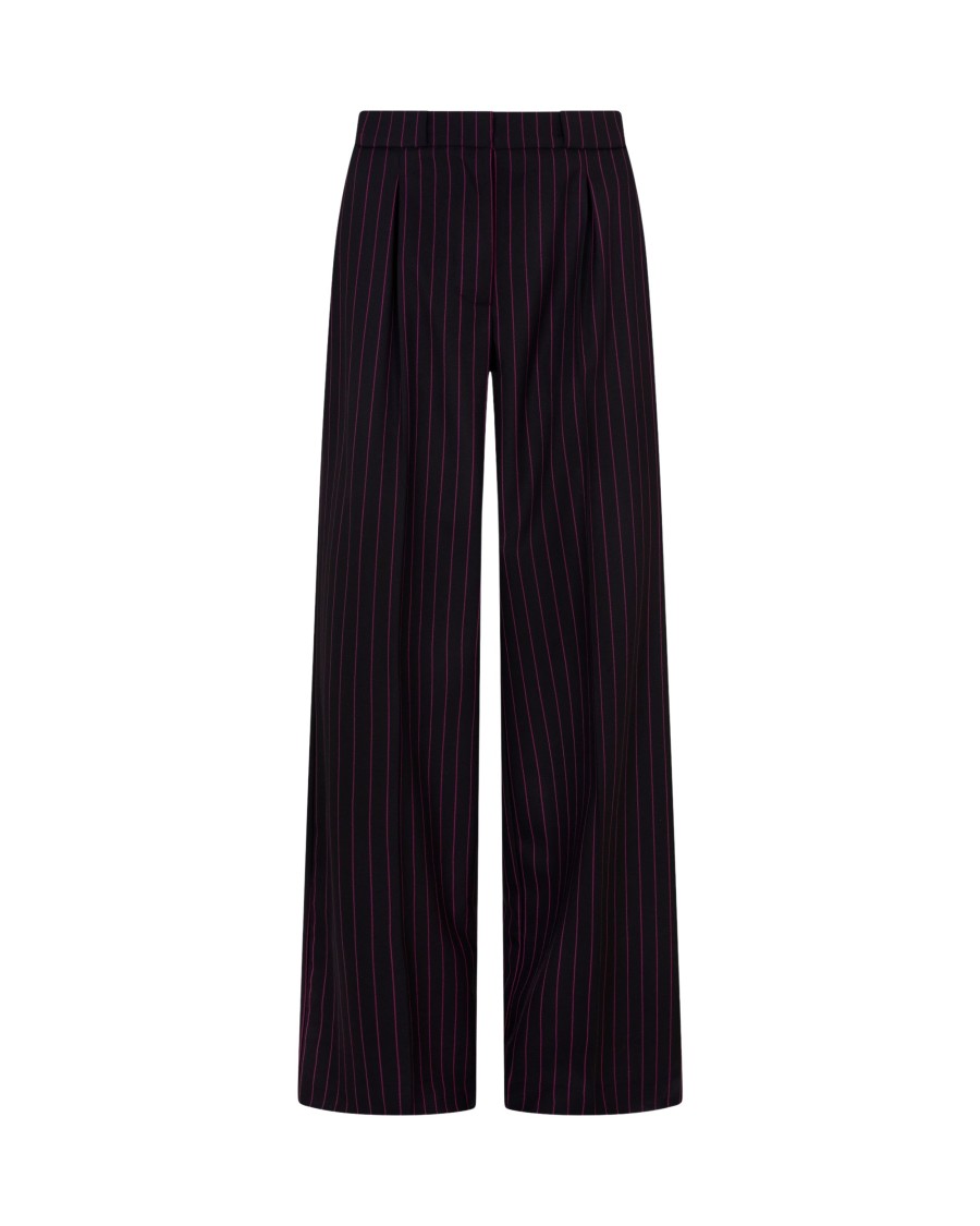 Serena Bute Wool Pinstripe Pleated Trouser - Black/pink In Black