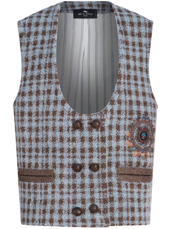 Shop Etro Houndstooth Embroidered Gilet In Grey