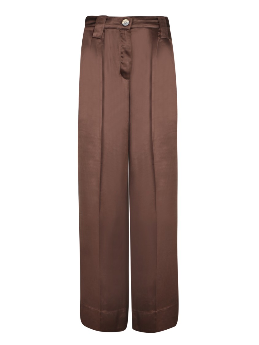 Ganni Brown Washed Satin Flared Trousers In Brown