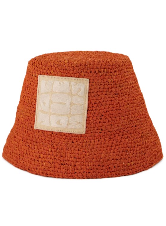 Shop Jacquemus Ficiu Bucket Hat  - Orange - Raphia
