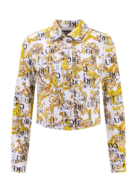 VERSACE JEANS COUTURE WHITE DENIM JACKET WITH LOGO COUTURE PRINT,9cf9e83f-12a3-f242-7c8d-3ae8acada58c