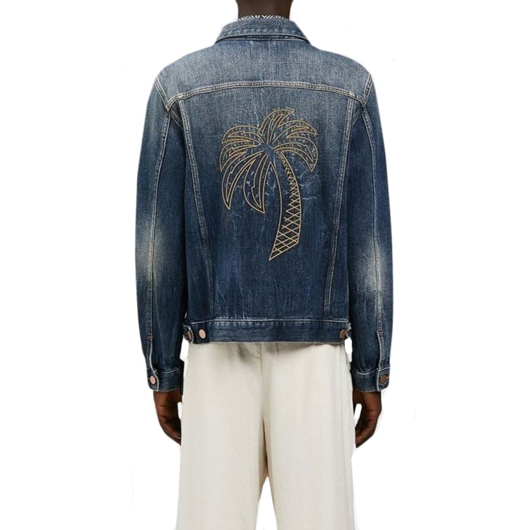 Shop Palm Angels Blue Denim Jacket In Grey