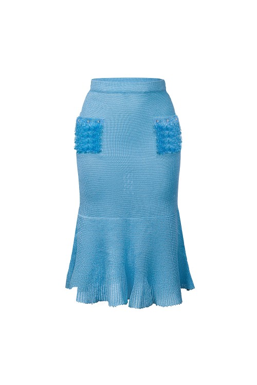 Shop Andreeva Baby Blue Knit Skirt With Handmade Details