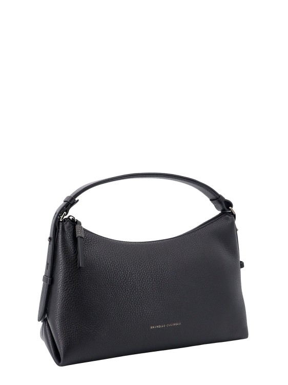 Shop Brunello Cucinelli Leather Shoulder Bag With Logo Print In Black