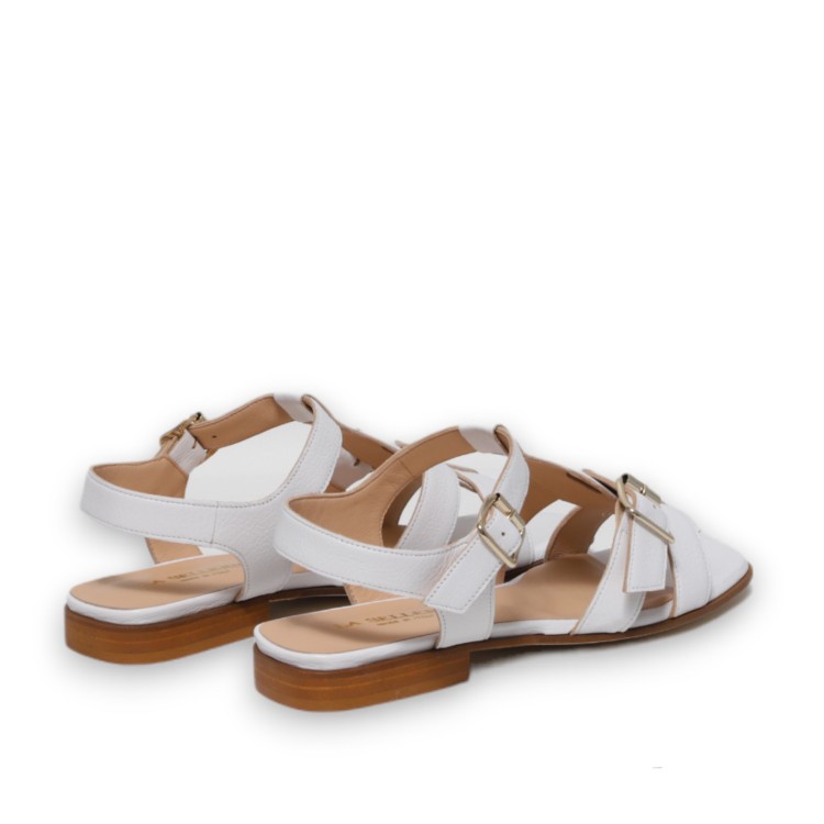 La Sellerie Three-band Sandal With White Buffalo Buckles In White