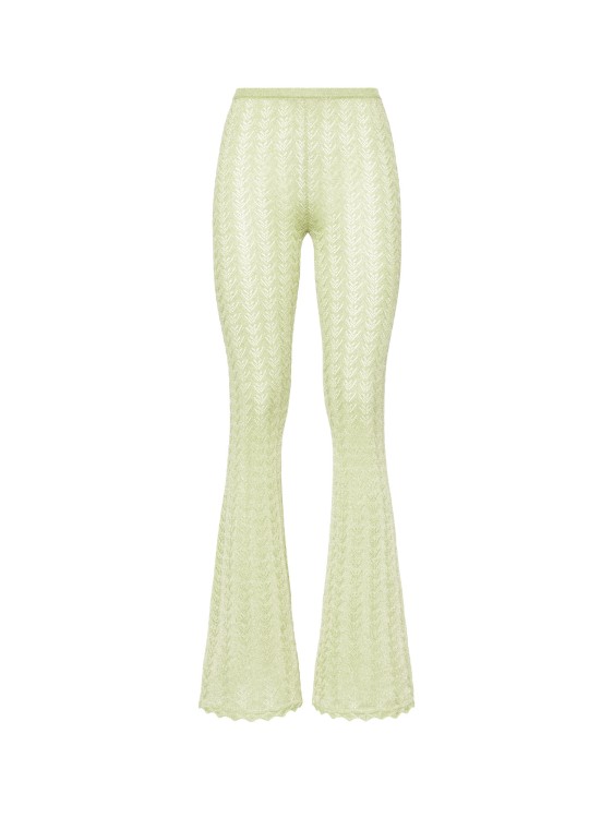 Shop Alessandra Rich Embroidered Knitted Trouser With Lurex Effect In Neutrals