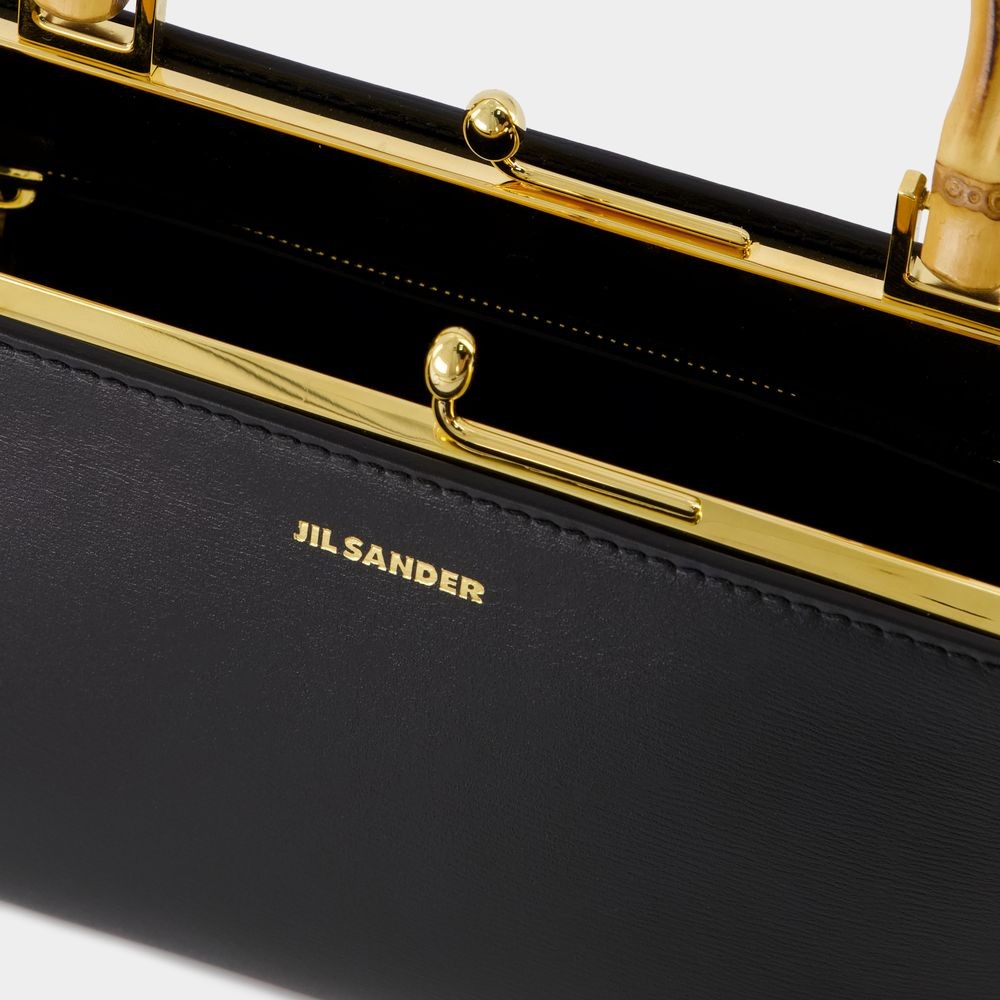 Jil Sander Leather Goji Square-frame Top-handle Bag In Black