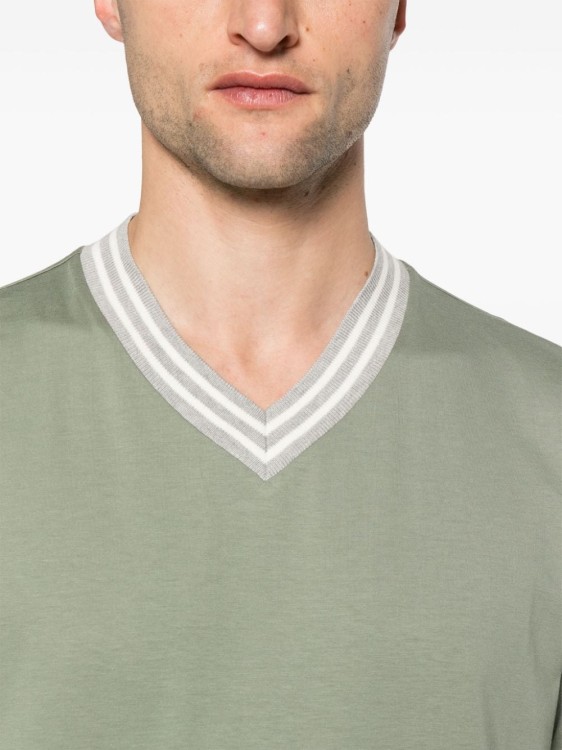Shop Peserico Green V-neck Cotton T-shirt