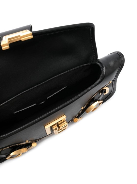 Shop Balmain Blaze' Black Clutch Bag With Pb Logo And Buckles In Smooth Leather