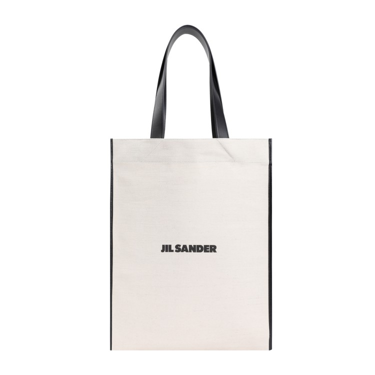 Jil Sander Natural White Cotton Border Book Tote Bag In White