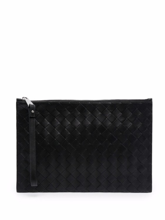 Bottega Veneta Black Leather Intrecciato Leather Clutch Bag