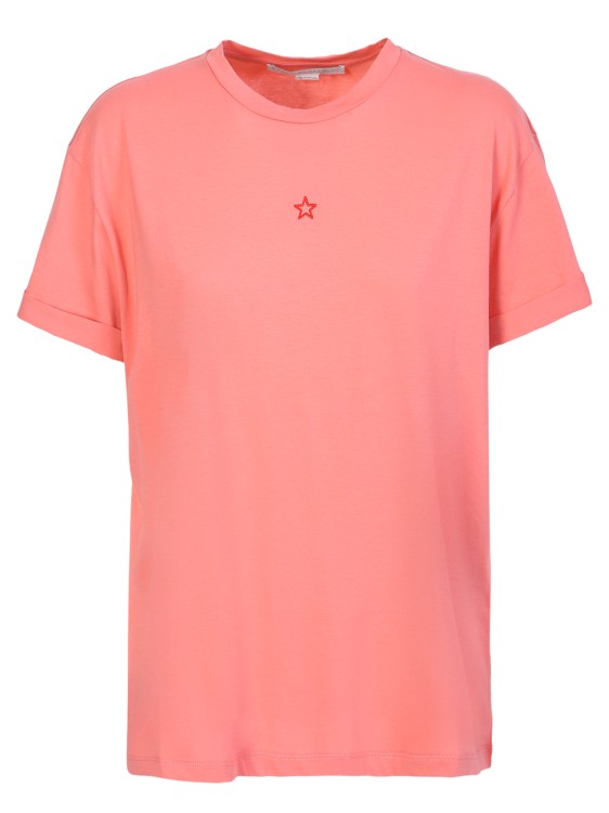 Shop Stella Mccartney Star-embroidered Pink Cotton T-shirt In Neutrals