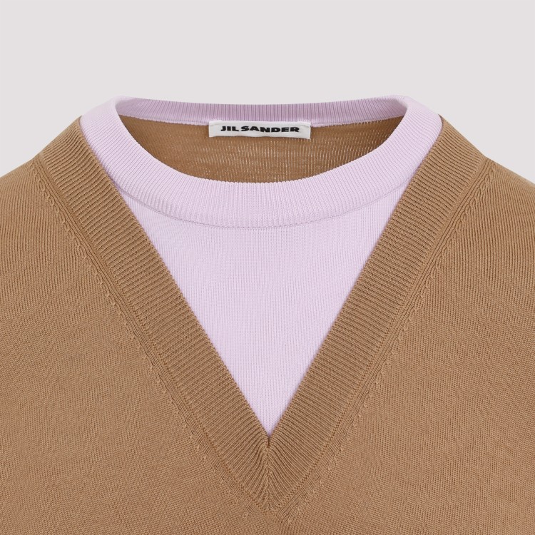 Jil Sander Brown And Lillac Double-neck Sweater In Wool Man In Brown
