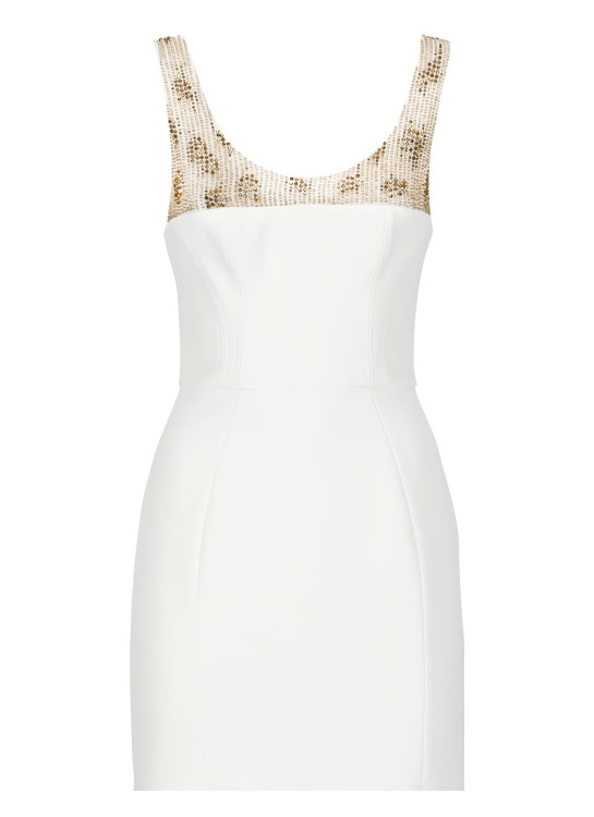 Shop Elisabetta Franchi Short Dress With Beads In White